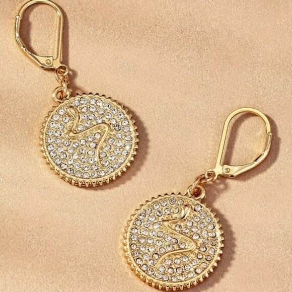 MARIABELLA RHINESTONE SNAKE COIN EARRINGS - Picture 1 of 2